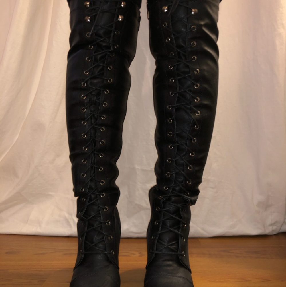 Chunky Heel Lace Up Over the knee boots